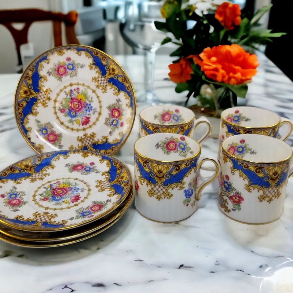 Shelley Bone China Espresso Cup & Saucer Flat Demi Set Sheraton Blue England